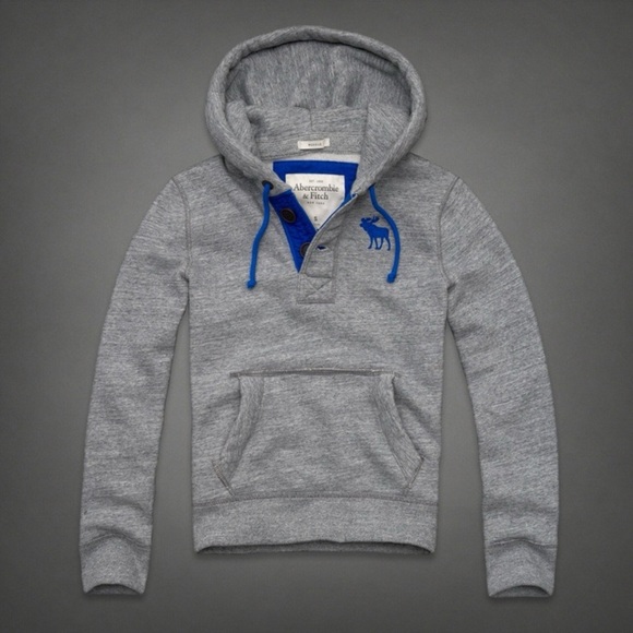 Abercrombie & Fitch Muscle Gray and Blue Hooded Sweatshirt - Picture 1 of 11
